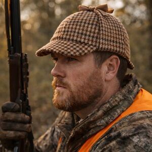 Vtg Harris Tweed Deerstalker Hat G.A. Dunn London Sherlock Holmes Houndstooth